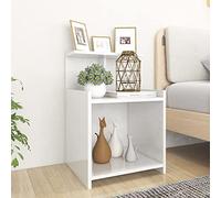 Modern Nightstand with 3 Open Shelves, White Glossy Plywood Bedside Table for Bedroom, Sturdy & Spacious Storage Furniture, 40x35x60 cm, Easy to Clean, Requires Assembly