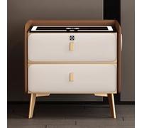 Modern Nightstand with Charging Station LED Lights Tempered Glass Top 2 Cajones Fingerprint Lock Bluetooth Speaker Brown 45 * 40 * 4.