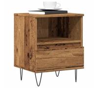 Modern Nightstand with Drawer and Shelf, Engineered Wood Aged Finish 40x35x50 cm, Sturdy Metal Legs, Bedside Table for Bedroom Storage, Classic Design Home Decor