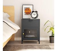 Modern Nightstand with Drawer, Anthracite Grey Steel and Tempered Glass Bedside Table 40x30x54.5 cm, Sturdy Storage for Bedroom, Living Room, Easy to Clean & Assemble