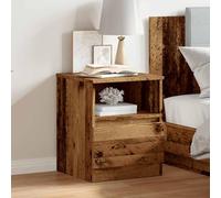Modern Nightstand with Drawer & Shelf Engineered Wood Aged Finish 40x40x50 cm Sturdy Bedside Table for Bedroom Storage Classic Design with Wall Mounting Kit - Easy to Clean Surface