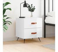 Modern Nightstand with Drawers, White Glossy Engineered Wood Bedside Table 40x35x47.5cm, Sturdy Metal Legs for Bedroom, Living Room, Spacious Storage & Display Surface