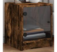 Modern Nightstand with Glass Door - Smoked Oak Finish 35x37x42 cm Elegant Bedroom Furniture with Storage Shelf Sturdy Engineered Wood for Home Decor - Supports 60kg