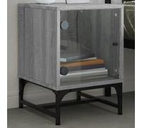 Modern Nightstand with Glass Door, Sonoma Gray Finish, 35x37x50 cm, Engineered Wood Bedside Table with Storage, Stable Surface for Lamp & Books, Durable & Moisture-Resistant for Bedroom Decor