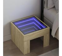 Modern Nightstand with Infinity LED Mirror and RGB Lights, Engineered Wood Bedside Table with USB Port, 40x40x30cm, Oak Sonoma Finish for Bedroom Decor