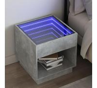 Modern Nightstand with Infinity LED Mirror, Concrete Gray Finish, 50x50x50 cm, RGB Lighting, Engineered Wood, USB Powered, Stylish Bedside Table for Bedroom Decor