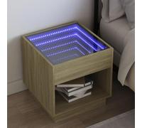 Modern Nightstand with Infinity LED Mirror, Engineered Wood Bedside Table with RGB Lighting, 50x50x50cm Oak Sonoma, USB Powered for Bedroom & Living Room Decor