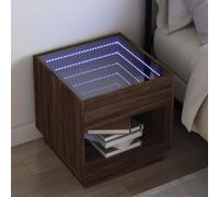 Modern Nightstand with Infinity LED Mirror, RGB Color Changing Lights, Engineered Wood Oak Brown 50x50x50cm, USB Powered Bedside Table for Bedroom Decor