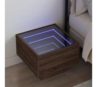 Modern Nightstand with Infinity LED Mirror, RGB Color Changing Lights, Oak Brown Engineered Wood Bedside Table 40x40x30cm for Bedroom Decor, USB Powered