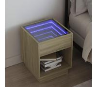 Modern Nightstand with Infinity Mirror LED Lights, Engineered Wood Bedside Table with USB Port, RGB Color Changing, 40x40x50cm, Oak Sonoma for Bedroom & Living Room Decor