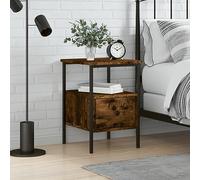 Modern Nightstand with Storage, 34x36x50 cm Engineered Wood & Iron Frame, Smoke Oak Finish, Compact Bedside Table for Bedroom or Living Room, Adjustable Legs & Wall Mounting Included
