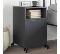 Modern Nightstand with Storage - 36x39x59 cm Steel Bedside Table, Cold Rolled Gray Anthracite Finish, 4 Wheels for Easy Moving, Spacious 2 Compartments & 1 Door, Elegant Home Decor Furniture
