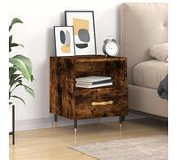 Modern Nightstand with Storage Drawer, Engineered Wood Smoked Oak Finish 40x35x47.5 cm, Sturdy Metal Legs for Bedroom or Living Room, Compact Side Table with Smooth Surface & Moisture Resistance