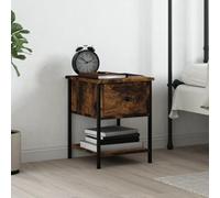 Modern Nightstand with Storage, Engineered Wood & Iron Smoke Oak Finish, 34x35.5x45cm, Adjustable Legs for Bedroom Living Room, Durable & Stylish Side Table for Home Decor