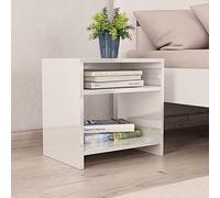 Modern Nightstand with Storage - White Glossy Plywood Bedside Table 40x30x40 cm, Open Compartment Shelf for Living Room or Bedroom, Easy Assembly Cleaning, Durable & Versatile Furniture
