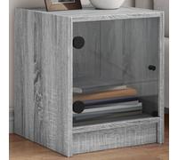 Modern Nightstands with Glass Doors 2 Pack, Sonoma Gray Engineered Wood Bedside Tables 35x37x42 cm, Sturdy & Spacious Storage for Bedroom Decor, Holds 60kg, Smooth Surface for Lamps & Books