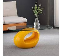 Modern Oval Glass Coffee Table with Tempered Glass Top and High Gloss Hollow Storage Shelf Base Stylish Center Table for Home Living Room Bedroom or Office Easy to Clean and Maintain
