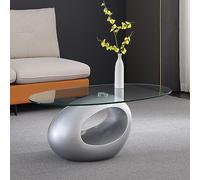 Modern Oval Glass Coffee Table with Tempered Top & High Gloss Hollow Storage Shelf Stylish & Easy to Clean Center Table for Home Living Room Bedroom Office