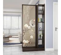 Modern Partición Independiente Madera Pantalla con Estanterías Exhibición Piso Techo Cubriendo Gasas Semi Transparentes Divisor Separación Habitación(80 * 30 * 200cm/31.5 * 11.8 * 78.7in)