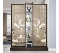 Modern Partición Independiente Madera Pantalla con Estanterías Exhibición Piso Techo Cubriendo Gasas Semi Transparentes Divisor Separación Habitación(140 * 30 * 200cm/55.1 * 11.8 * 78.7in)