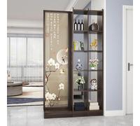 Modern Partición Independiente Madera Pantalla con Estanterías Exhibición Piso Techo Cubriendo Gasas Semi Transparentes Divisor Separación Habitación(118.5 * 30 * 200cm/46.7 * 11.8 * 78.7in)