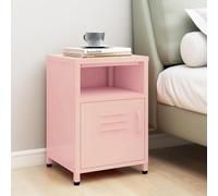 Modern Pink Steel Nightstand 35x35x51 cm with Storage Shelf & Door Durable Bedside Table for Bedroom Decor Space-Saving Cabinet for Books, DVDs Essentials Adjustable Levelers & Wall Mount Included
