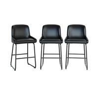 Modern PU Leather Counter Height Bar Stools Set of 3-Armless Upholstered Chairs with Backrest&Footrest, Sturdy Metal Frame, Perfect for Kitchen Island, Dining Room-Replacement Furniture Parts-Black