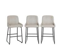 Modern PU Leather Counter Height Bar Stools Set of 3 - Armless Upholstered Chairs with Backrest & Footrest, Metal Frame, For Kitchen Island, Dining Room, Home Bar - Replacement Furniture Parts - Gray