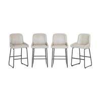 Modern PU Leather Counter Height Bar Stools Set of 4 - Armless Upholstered Chairs with Backrest & Footrest, Metal Frame, For Kitchen Island, Dining Room, Home Bar - Replacement Furniture Parts - Gray