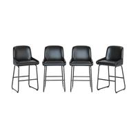 Modern PU Leather Counter Height Bar Stools Set of 4 - Armless Upholstered Chairs with Backrest & Footrest, Metal Frame, Ideal for Kitchen Island, Dining Room - Replacement Furniture Parts - Black