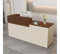 Modern Reception Desk,Computer Workstation,with Drawers and Open Shelves,Suitable for Salons, Offices, Lobbies, Retail Stores, and Home Offices(Brown+Beige/Right,67" W)