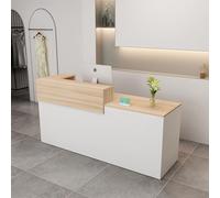 Modern Reception Desk,Computer Workstation,with Drawers and Open Shelves,Suitable for Salons, Offices, Lobbies, Retail Stores, and Home Offices(Wood Color+White/Right,63" W)