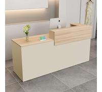 Modern Reception Desk,Computer Workstation,with Drawers and Open Shelves,Suitable for Salons, Offices, Lobbies, Retail Stores, and Home Offices(Wood Color+Beige/Left,51" W)