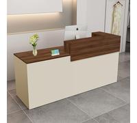 Modern Reception Desk,Computer Workstation,with Drawers and Open Shelves,Suitable for Salons, Offices, Lobbies, Retail Stores, and Home Offices(Brown+Beige/Left,59" W)