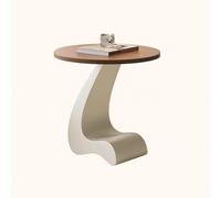 Modern Round Side Table,C Shaped End Table for Couch,Coffee Table with Sintered Stone Tabletop and Metal Frame for Living Room Balcony(Walnut Wood Color a)