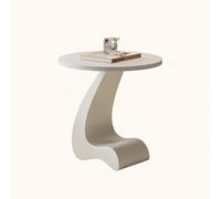 Modern Round Side Table,C Shaped End Table for Couch,Coffee Table with Sintered Stone Tabletop and Metal Frame for Living Room Balcony(Pure White a)