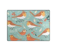 Modern Rugs - Alfombra moderna de 4 x 5 pies para niños, para dormitorio, comedor, granja, guardería, oficina en casa (4 x 5 pies, natural), diseño de pájaros azules, primavera