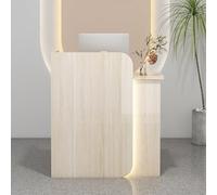 Modern Small Reception Desk with LED Lights and Lockable Drawers Ideal para Oficina Retail Lobby Beauty Salon Features Private Panels Light Wood Finish (80 x 45 x 100 cm)