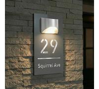 Modern Solar House Number Sign for Outside, Waterproof LED Illuminated Address Plaque with Street Name, Personalized Custom Lighted Address Sign for Yard, Front Door, Patio(Gray-White)