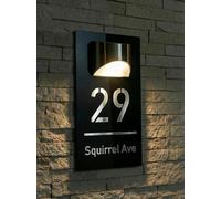 Modern Solar House Number Sign for Outside, Waterproof LED Illuminated Address Plaque with Street Name, Personalized Custom Lighted Address Sign for Yard, Front Door, Patio(Black-Silver)