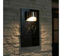 Modern Solar House Number Sign for Outside, Waterproof LED Illuminated Address Plaque with Street Name, Personalized Custom Lighted Address Sign for Yard, Front Door, Patio(Black-Black)