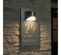 Modern Solar House Number Sign for Outside, Waterproof LED Illuminated Address Plaque with Street Name, Personalized Custom Lighted Address Sign for Yard, Front Door, Patio(Gray-Gold)