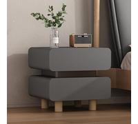 Modern Solid Wood Bedroom Night Table,Rounded Corners Leather Finish,Nightstand with 2 Drawers,Modern Side Table,for Living Room/Bedroom(Dark Gray,L40cm/15.7in)