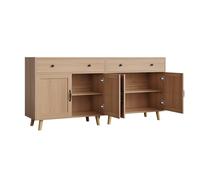 Modern Storage Cabinet Sideboard with Drawers & Doors - 3-Tier Freestanding Credenza - Adjustable Shelves - For Living Room, Kitchen, Dining Room, Entryway - Light Natural Wood - Without Upper Storage