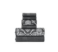 Modern Threads Amaris - Juego de 6 Toallas Reversibles de Jacquard teñidas, Toallas de baño, Toallas de Mano y paños de baño, súper absorbentes y de Secado rápido, 100% algodón Peinado, Color carbón