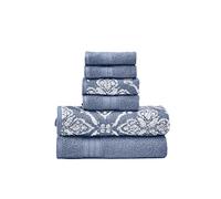 Modern Threads Amaris - Juego de 6 Toallas Reversibles de Jacquard teñidas, Toallas de baño, Toallas de Mano y paños de baño, súper absorbentes y de Secado rápido, 100% algodón Peinado, Mezclilla