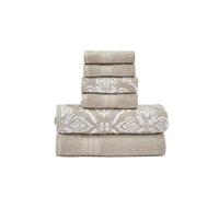 Modern Threads Amaris - Juego de 6 Toallas Reversibles de Jacquard teñidas, Toallas de baño, Toallas de Mano y paños de baño, súper absorbentes y de Secado rápido, 100% algodón Peinado, Color Caqui