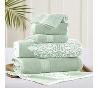 Modern Threads Artesia Damask 6-Piece 100% Combed Cotton Reversible Yarn Dyed Jacquard Towel Set baño, 2 Toallas de Mano y 2 paños, Algodón, Salvia, Estándar