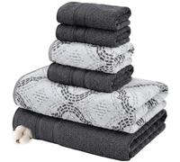Modern Threads Capri - Juego de 6 Toallas de Jacquard teñidas de Hilo Reversible, Toallas de baño, Toallas de Mano y paños de baño, súper absorbentes y de Secado rápido, 100% algodón Peinado, carbón