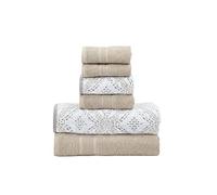 Modern Threads Capri - Juego de 6 Toallas Reversibles de Jacquard teñidas, Toallas de baño, Toallas de Mano y paños de baño, súper absorbentes y de Secado rápido, 100% algodón Peinado, Color Caqui